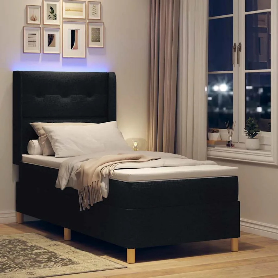 Lit à ressorts avec bandes LED Noir 80 x 200 cm tissu - 5