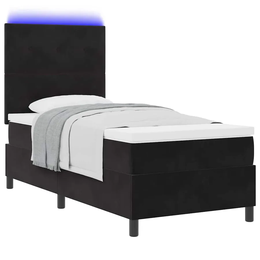 Lit à ressort LED avec tête de lit Noir 80 x 200 cm Velours - 3