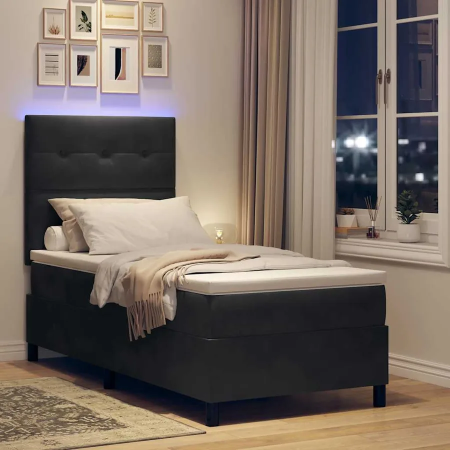 Lit à ressort LED avec tête de lit Noir 80 x 200 cm Velours - 5