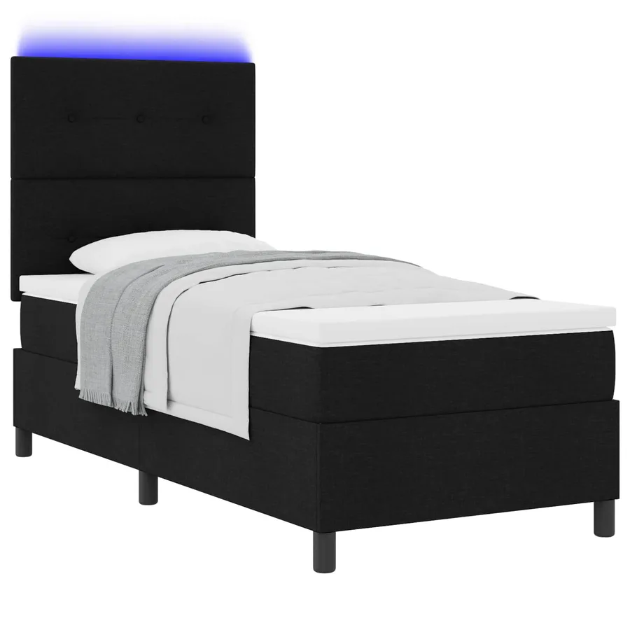 Lit à ressorts avec bandes LED Noir 80 x 200 cm tissu - 2