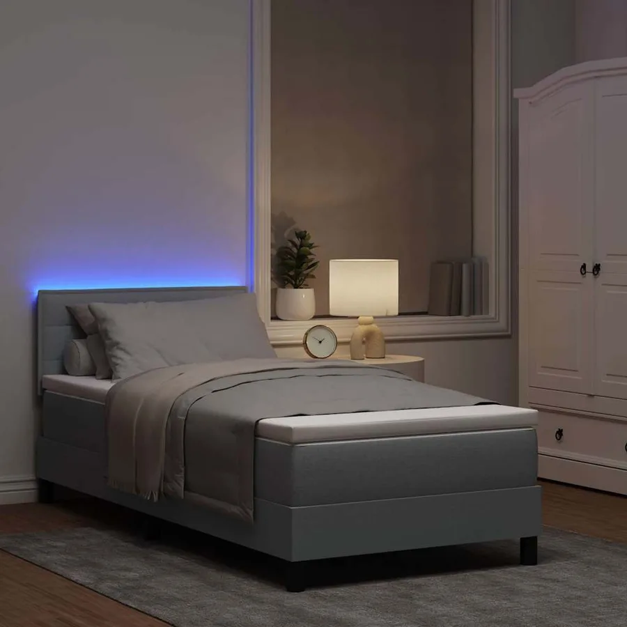 Lit à ressorts avec matelas Gris clair 80 x 200 cm tissu - 5