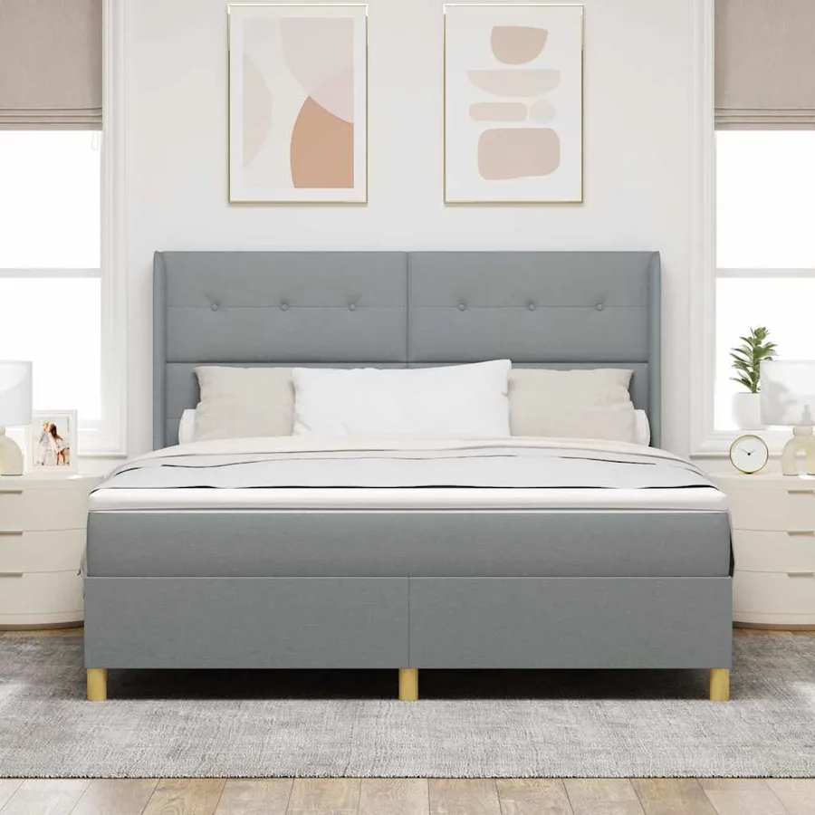 Lit à ressorts avec tête de lit Gris clair 180 x 200 cm tissu - 3