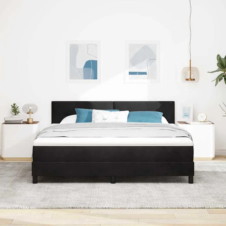 Lit à ressort LED avec bandes LED Noir 180 x 200 cm Velours - 4
