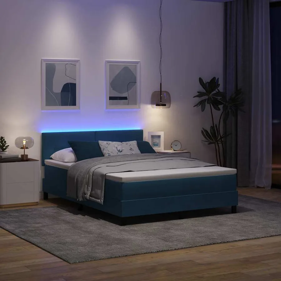 Lit à ressort LED Bleu foncé 160 x 200 cm Velours - 5