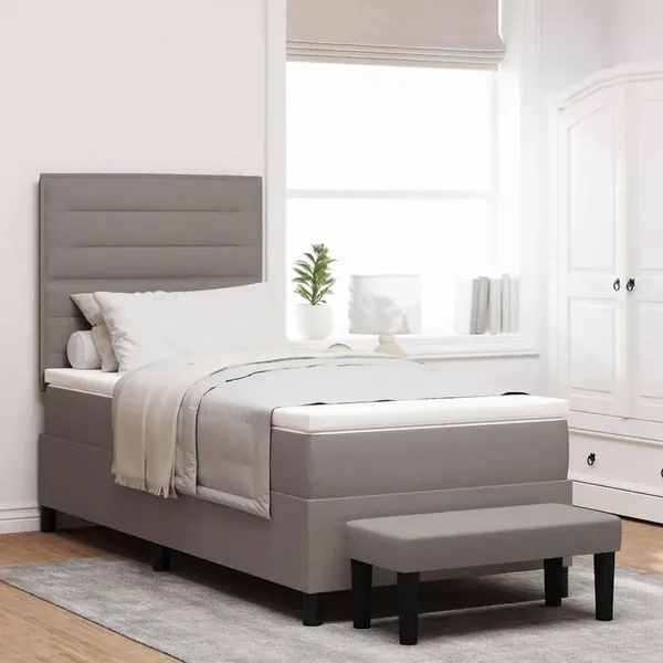 Lit à ressorts avec tête de lit Taupe 90 x 200 cm tissu