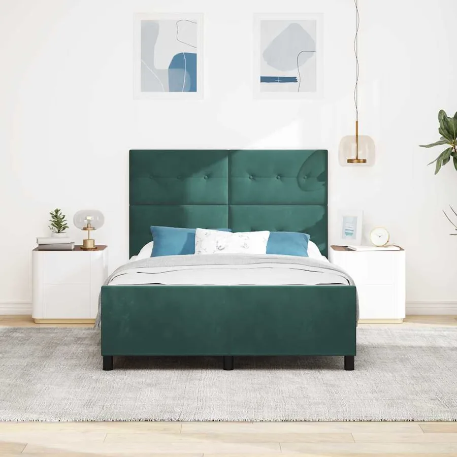 Lit à ressorts avec tête de lit Vert foncé 140 x 200 cm Velours - 3