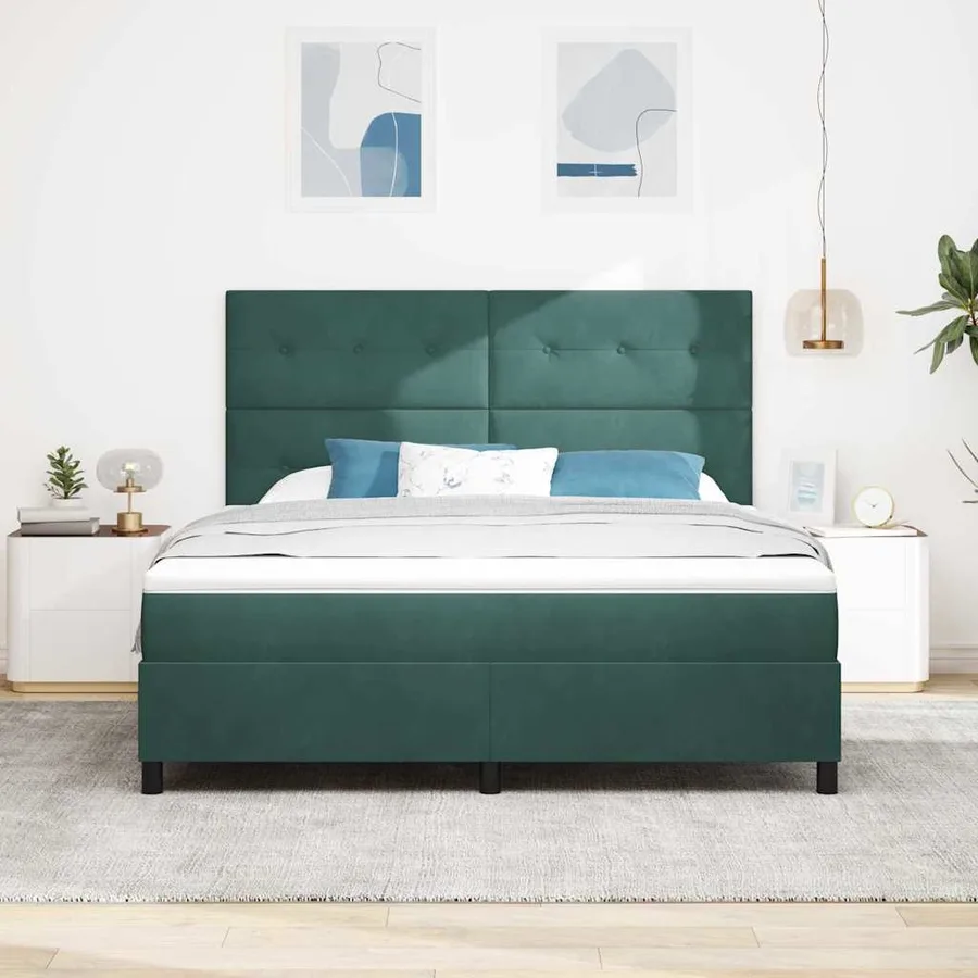 Lit à ressort LED Vert foncé 180 x 200 cm Velours - 4