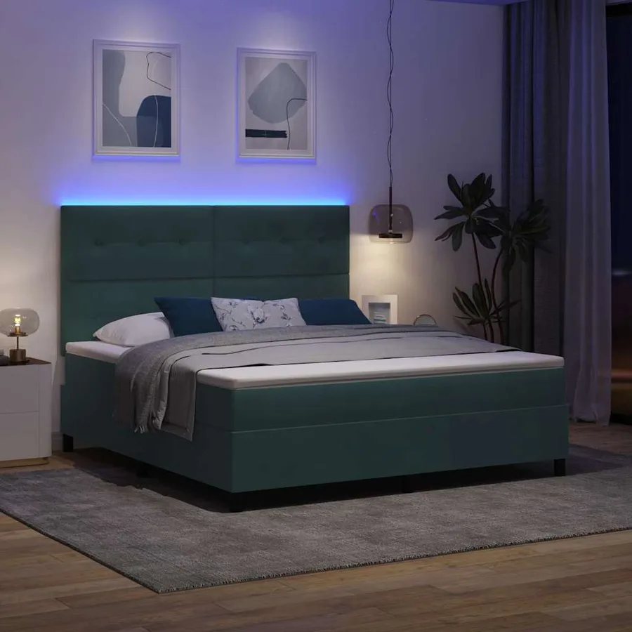 Lit à ressort LED Vert foncé 180 x 200 cm Velours - 5