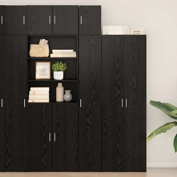 Armoire de rangement 2 pièces avec étagères 2 pcs Chêne noir