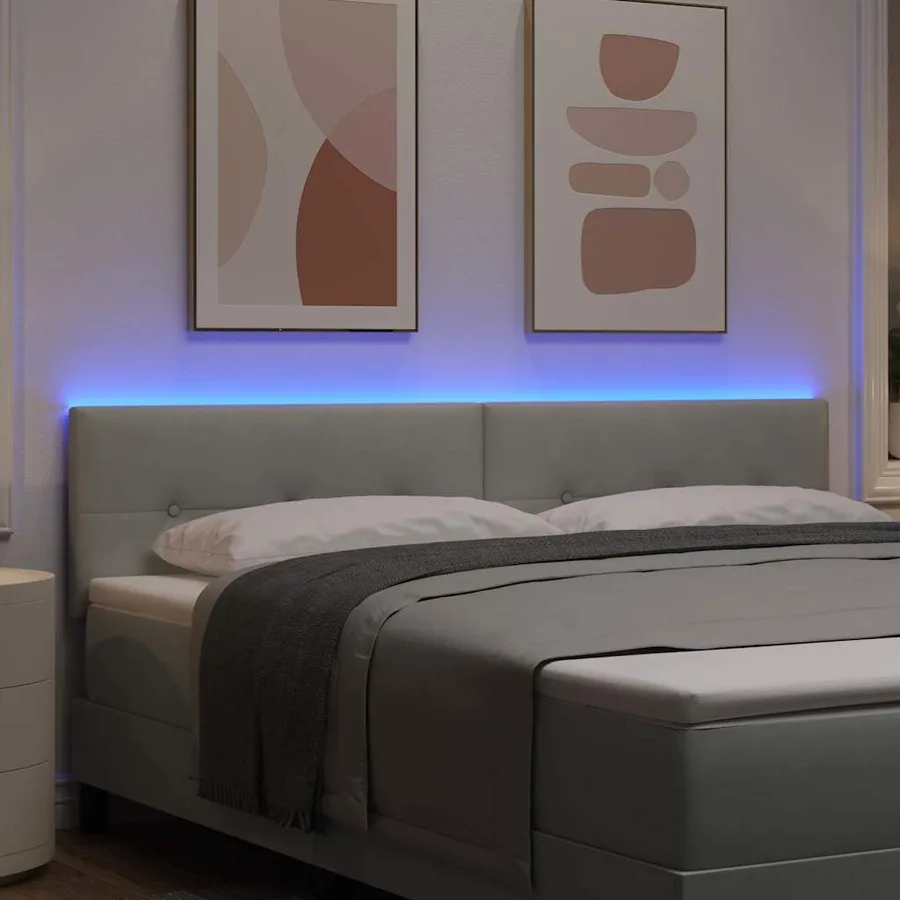 Tête de lit LED avec bandes LED Gris clair 180 cm Velours - 4