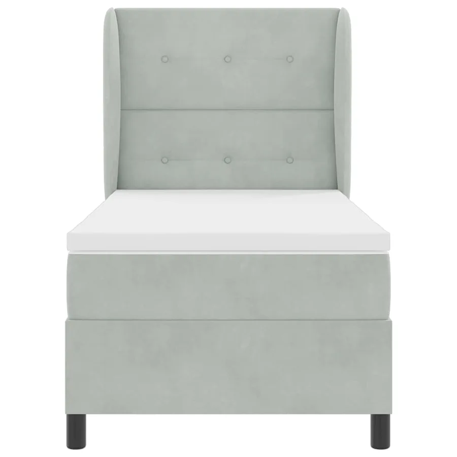 Lit à ressorts avec tête de lit Gris clair 190 x 90 cm Velours - 7