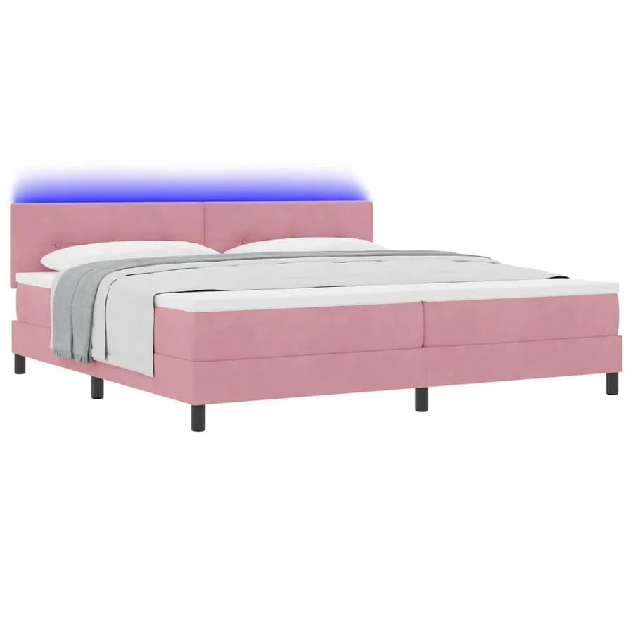 Lit à ressort LED avec bandes LED Rose 200 x 200 cm Velours - 3