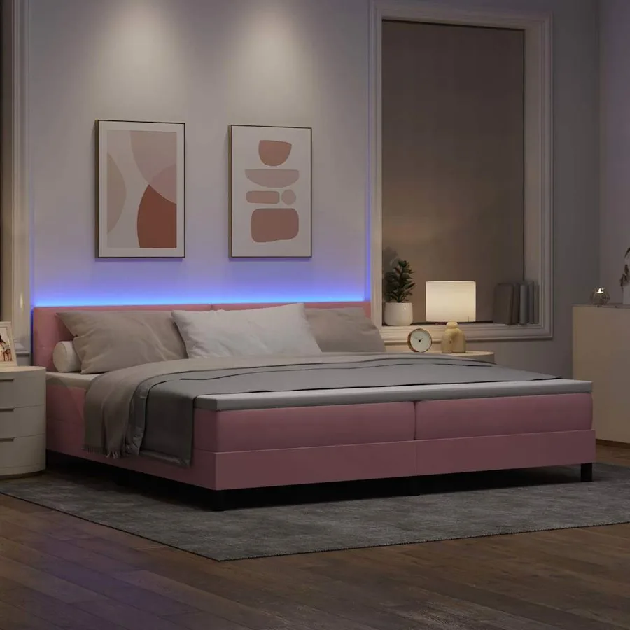 Lit à ressort LED avec bandes LED Rose 200 x 200 cm Velours - 5