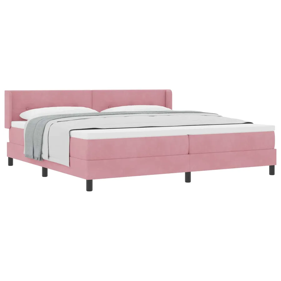 Lit à ressorts avec tête de lit Rose 200 x 200 cm Velours - 2
