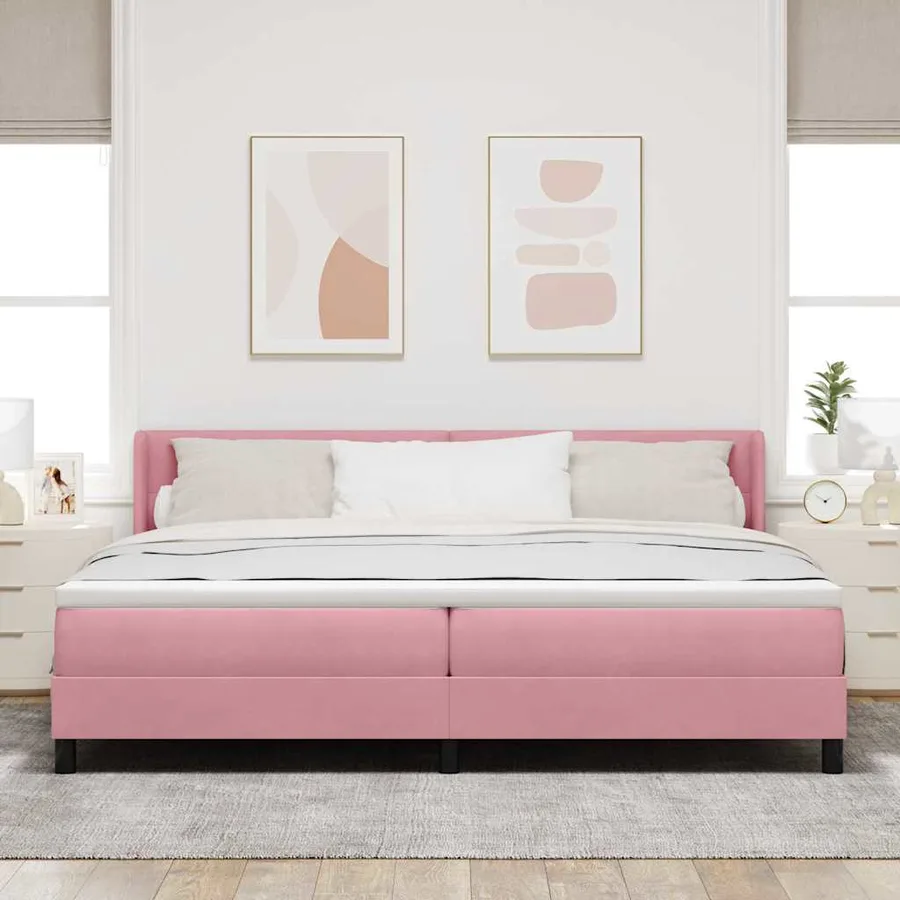 Lit à ressorts avec tête de lit Rose 200 x 200 cm Velours - 3