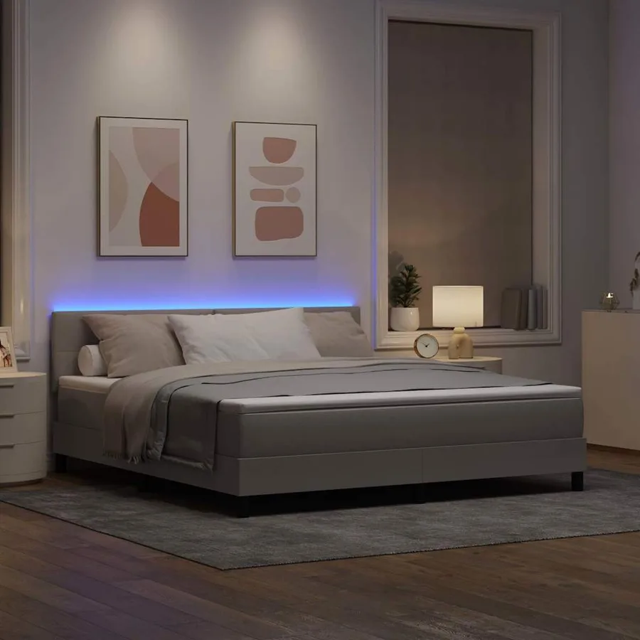 Lit à ressorts avec bandes LED Taupe 180 x 200 cm tissu - 5