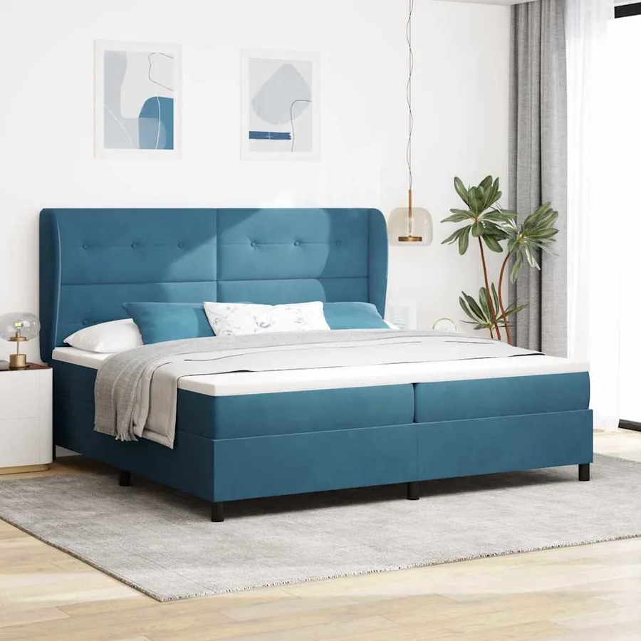 Lit à ressorts avec tête de lit Bleu foncé 200 x 200 cm Velours