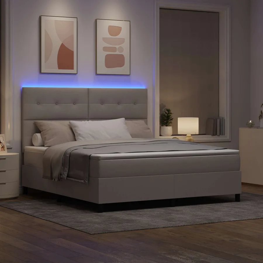 Lit à ressorts avec bandes LED Taupe 180 x 200 cm tissu - 3