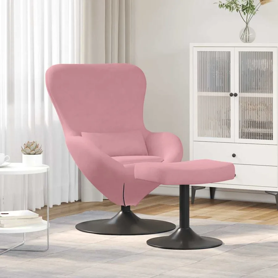 Chaise Œuf avec Pouf Rose Velours