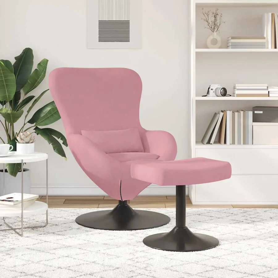 Chaise Œuf avec Pouf Rose Velours - 3