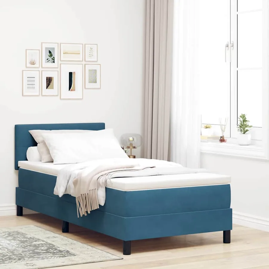 Lit à ressort LED Bleu foncé 90 x 200 cm Velours