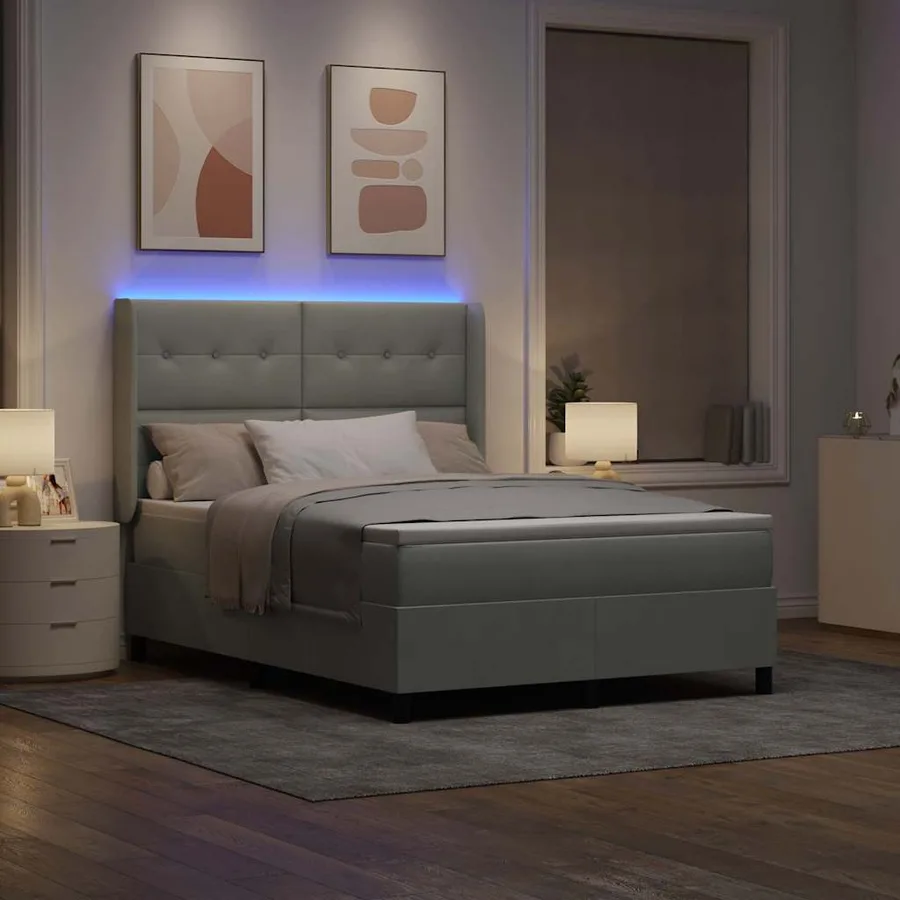 Lit à ressorts avec bandes LED Gris clair 140 x 200 cm Velours - 5