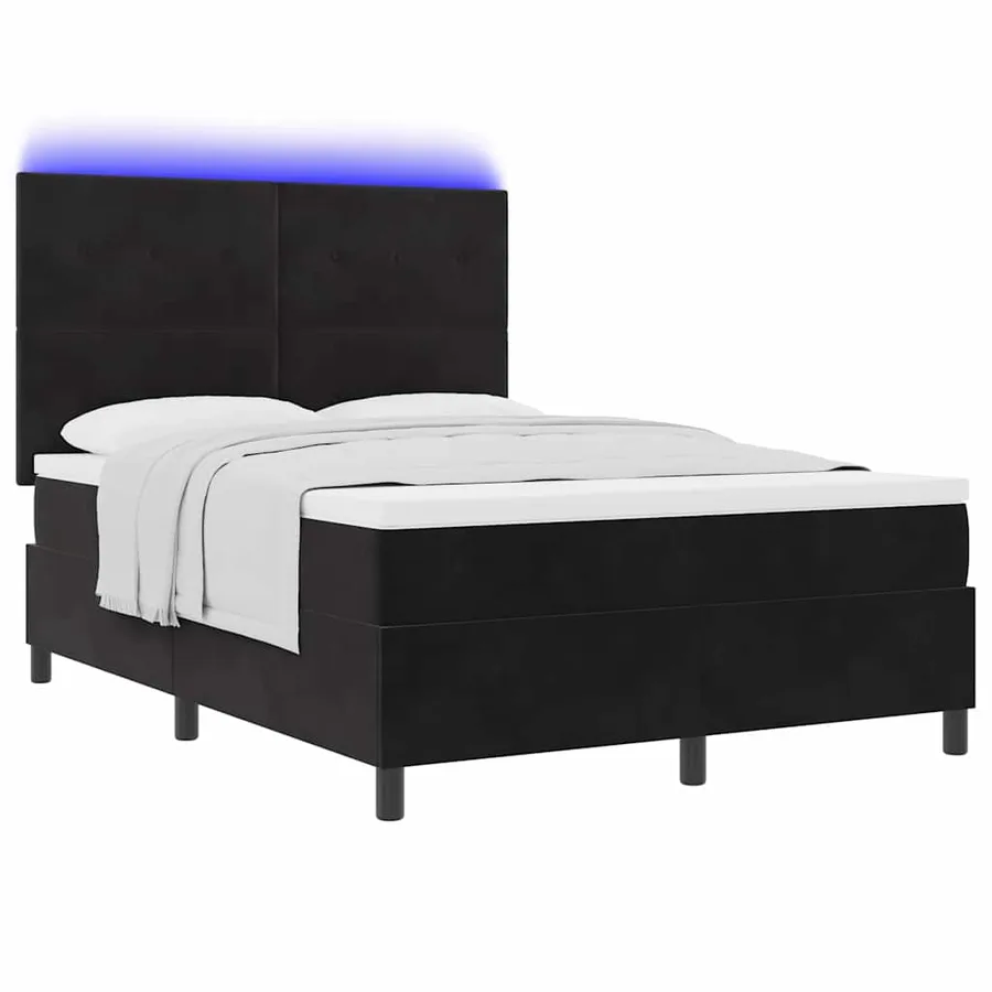 Lit à ressort LED avec tête de lit Noir 140 x 190 cm Velours - 3