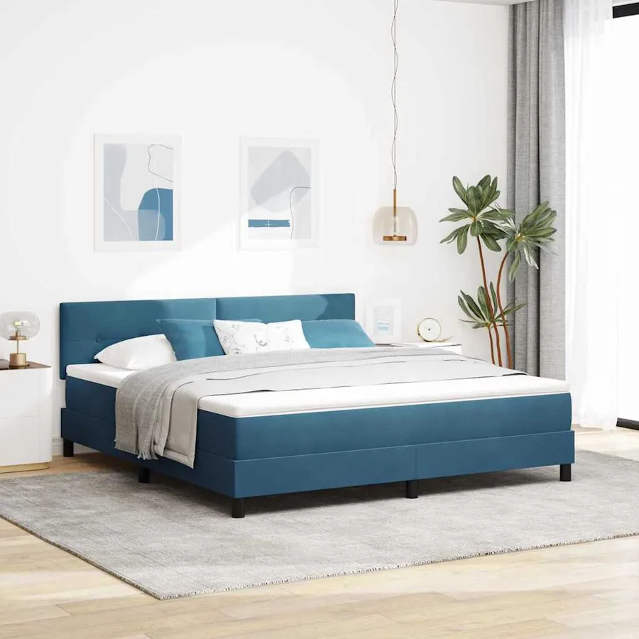 Lit à ressort LED Bleu foncé 180 x 200 cm Velours