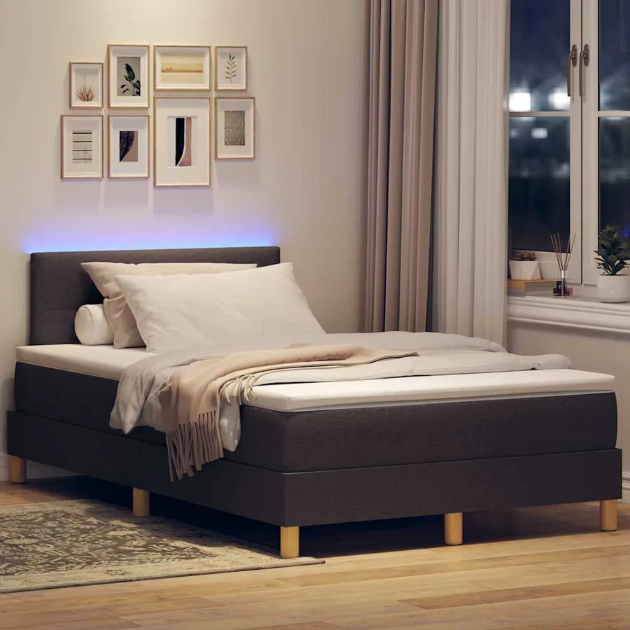 Lit à ressort LED Marron foncé 120 x 190 cm tissu - 5