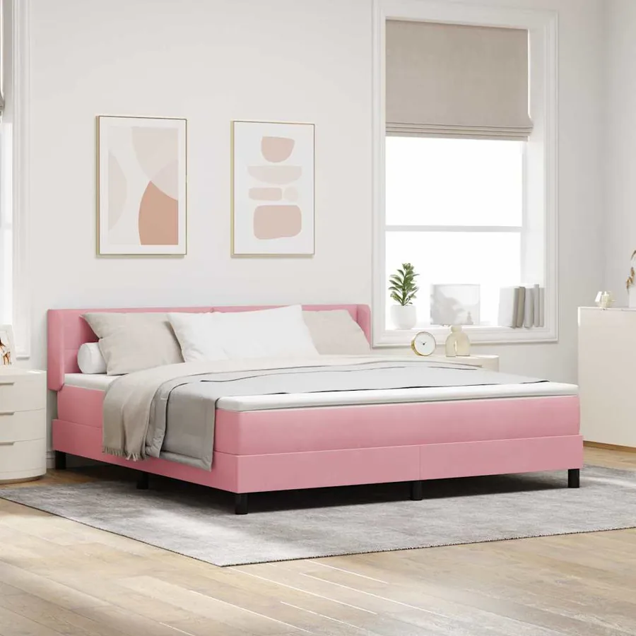 Lit à ressorts avec tête de lit Rose 200 x 180 cm Velours