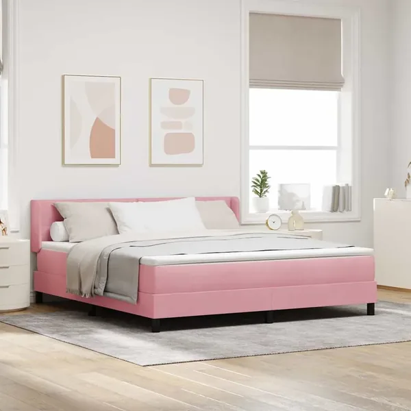 Lit à ressorts avec tête de lit Rose 200 x 180 cm Velours