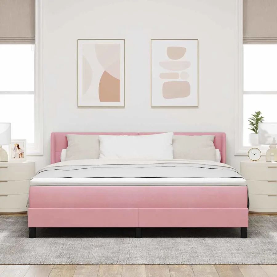 Lit à ressorts avec tête de lit Rose 200 x 180 cm Velours - 3