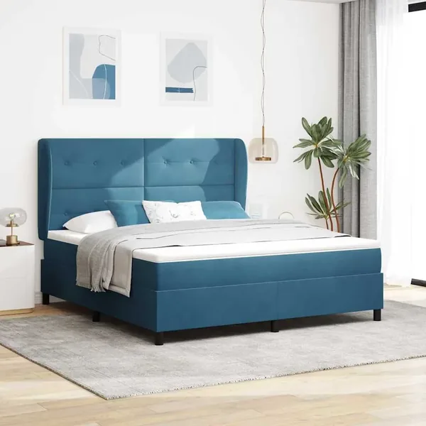 Lit à ressorts avec tête de lit Bleu foncé 200 x 180 cm Velours