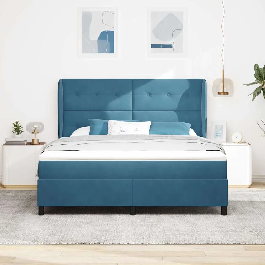 Lit à ressorts avec tête de lit Bleu foncé 200 x 180 cm Velours - 3