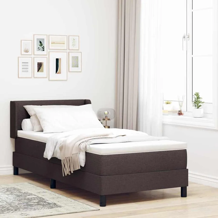 Lit à ressorts avec tête de lit Marron foncé 200 x 80 cm tissu