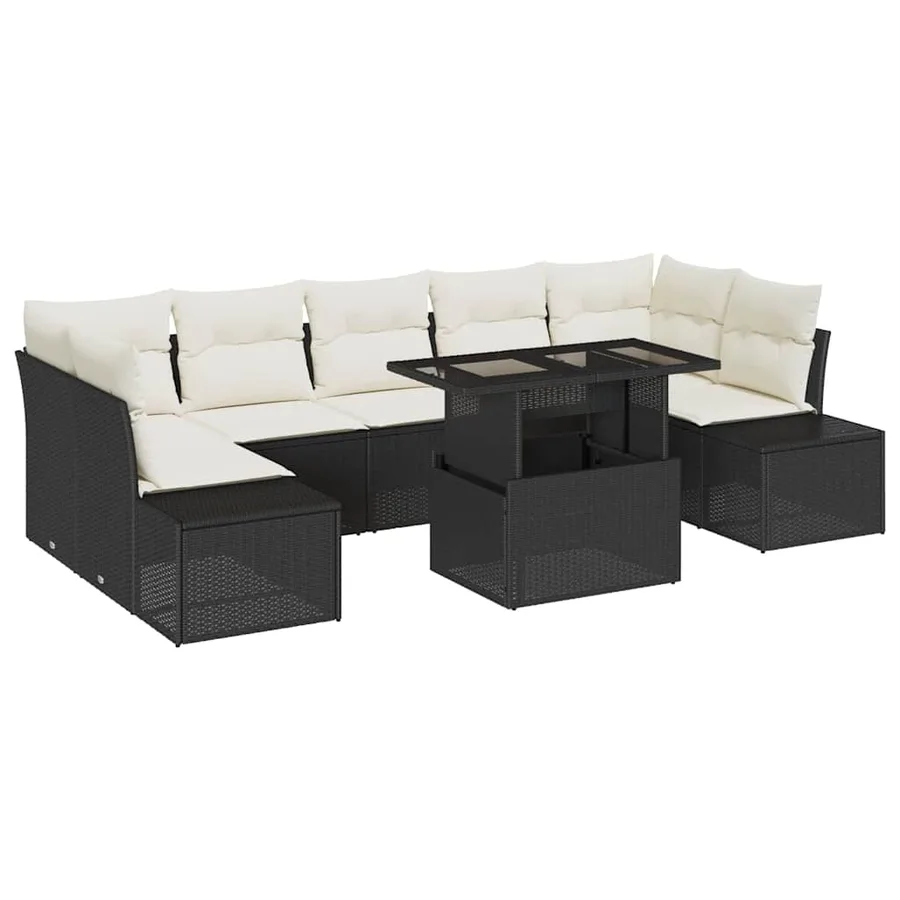 Ensemble de canapé de jardin avec coussin 8 pcs Noir et Crème - 2