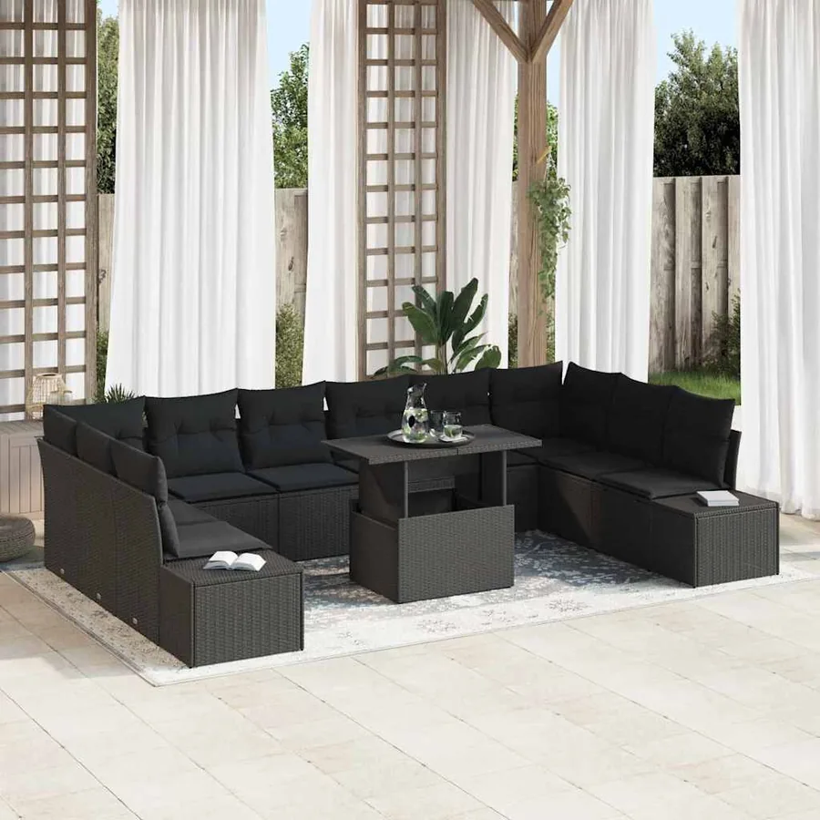 Ensemble de canapé de jardin 11 pcs Noir Poly rotin