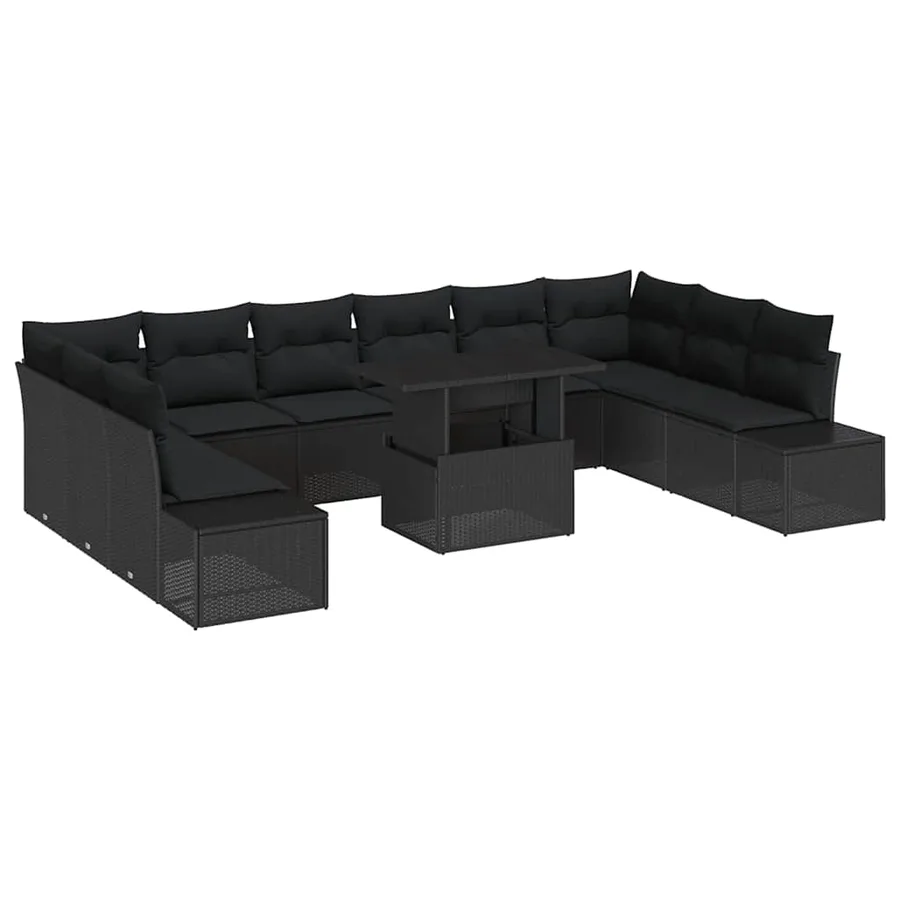 Ensemble de canapé de jardin 11 pcs Noir Poly rotin - 2