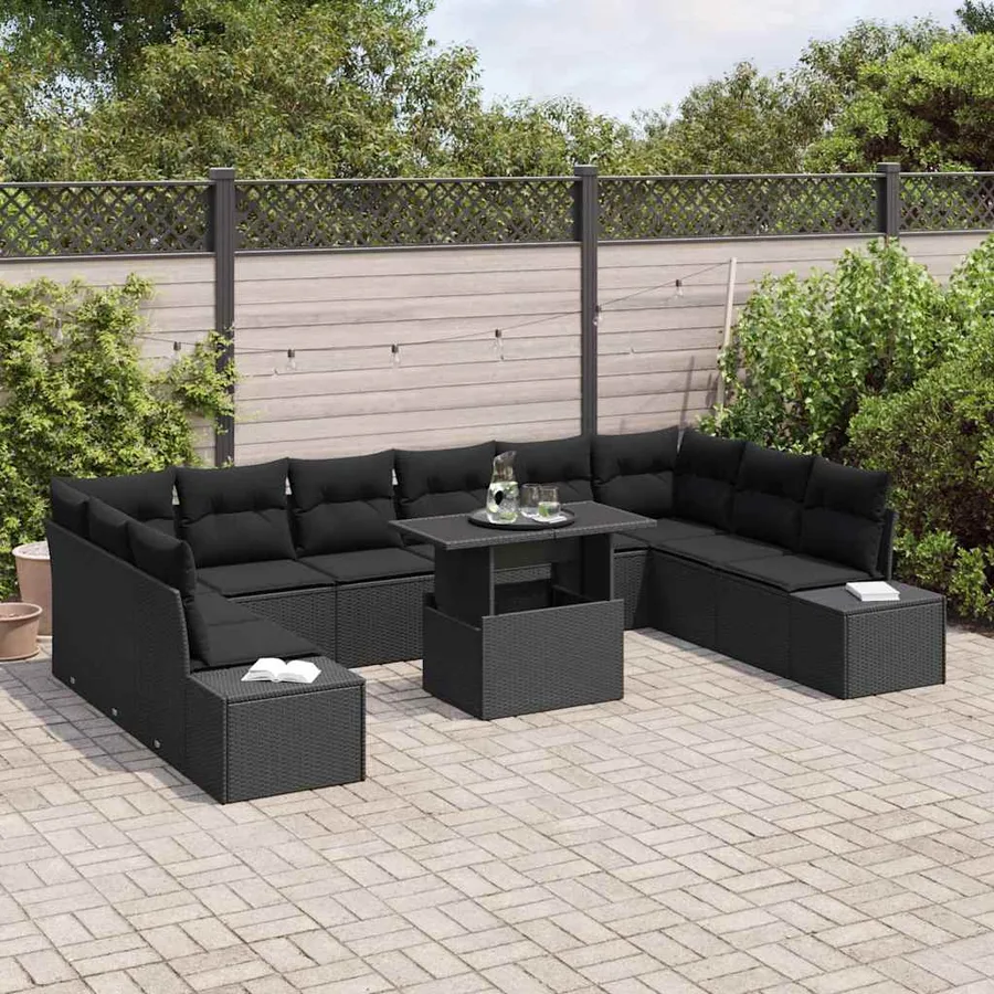 Ensemble de canapé de jardin 11 pcs Noir Poly rotin - 3