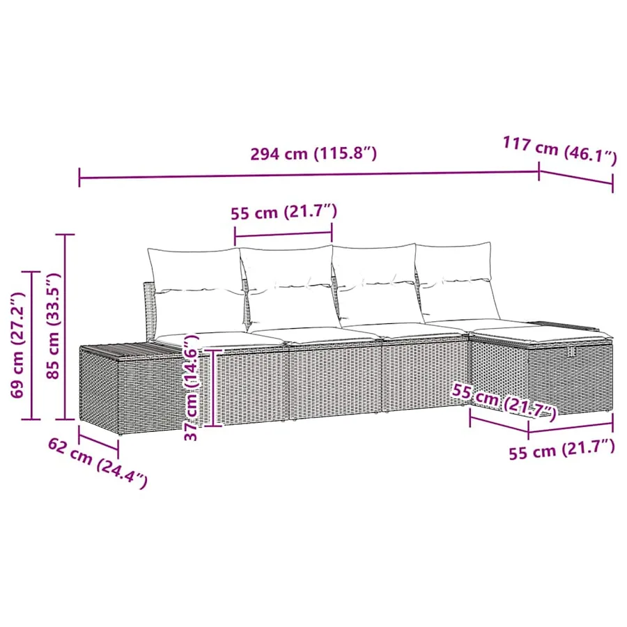 Ensemble de Canapés avec coussin 6 pcs polyrotin - 14