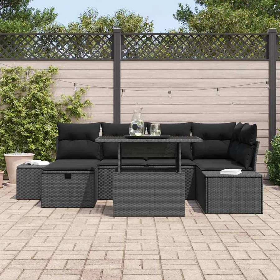 Ensemble de canapé de jardin 7 pcs Noir polyrotin - 3