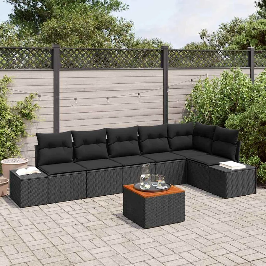 Ensemble de canapé de jardin avec stockage 7 pcs Noir polyrotin