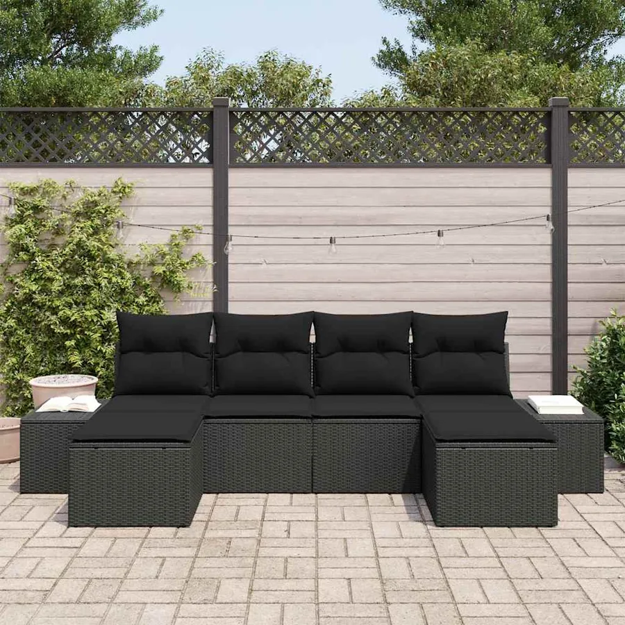 Ensemble de canapé de jardin avec coussin 4 pcs Noir polyrotin - 3
