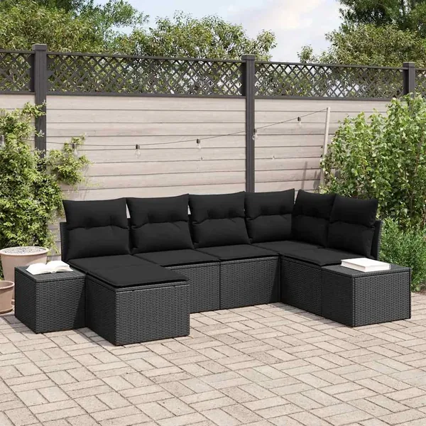 Ensemble de canapé de jardin avec coussin 6 pcs Noir polyrotin