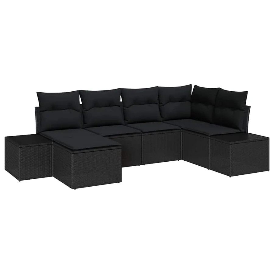 Ensemble de canapé de jardin avec coussin 6 pcs Noir polyrotin - 2