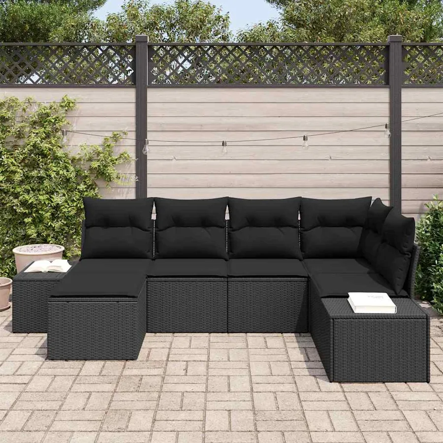 Ensemble de canapé de jardin avec coussin 6 pcs Noir polyrotin - 3
