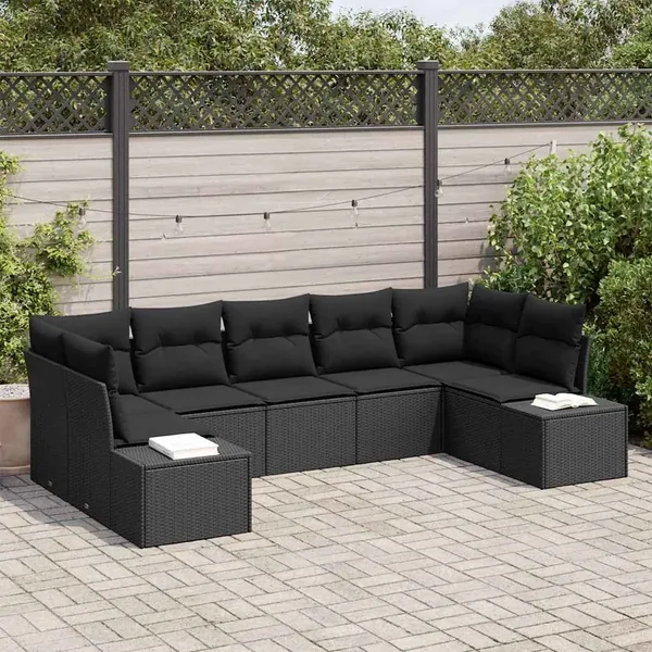 Ensemble de canapé de jardin 7 pcs Noir Poly rotin
