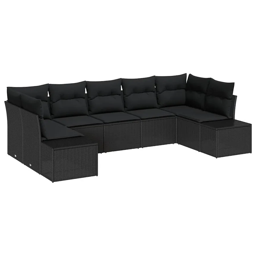 Ensemble de canapé de jardin 7 pcs Noir Poly rotin - 2