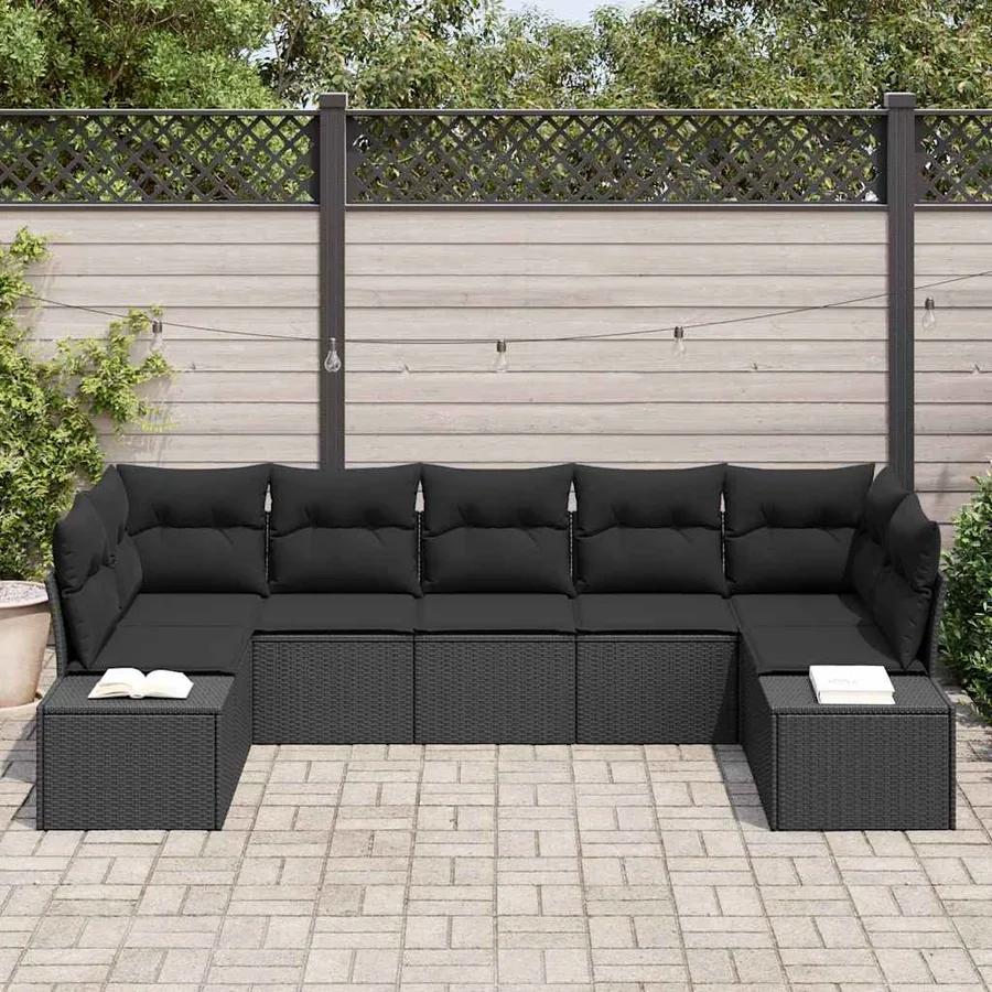 Ensemble de canapé de jardin 7 pcs Noir Poly rotin - 3