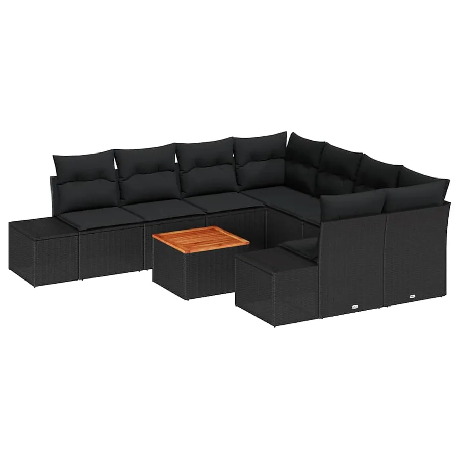 Ensemble de canapé de jardin avec stockage 9 pcs Noir polyrotin - 2